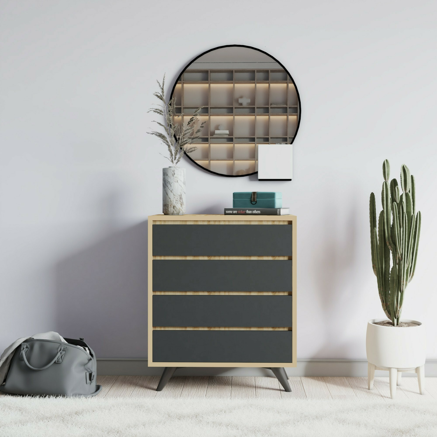 Comoda 4 sertare suvera, 70x40x86 cm - stejar/antracit