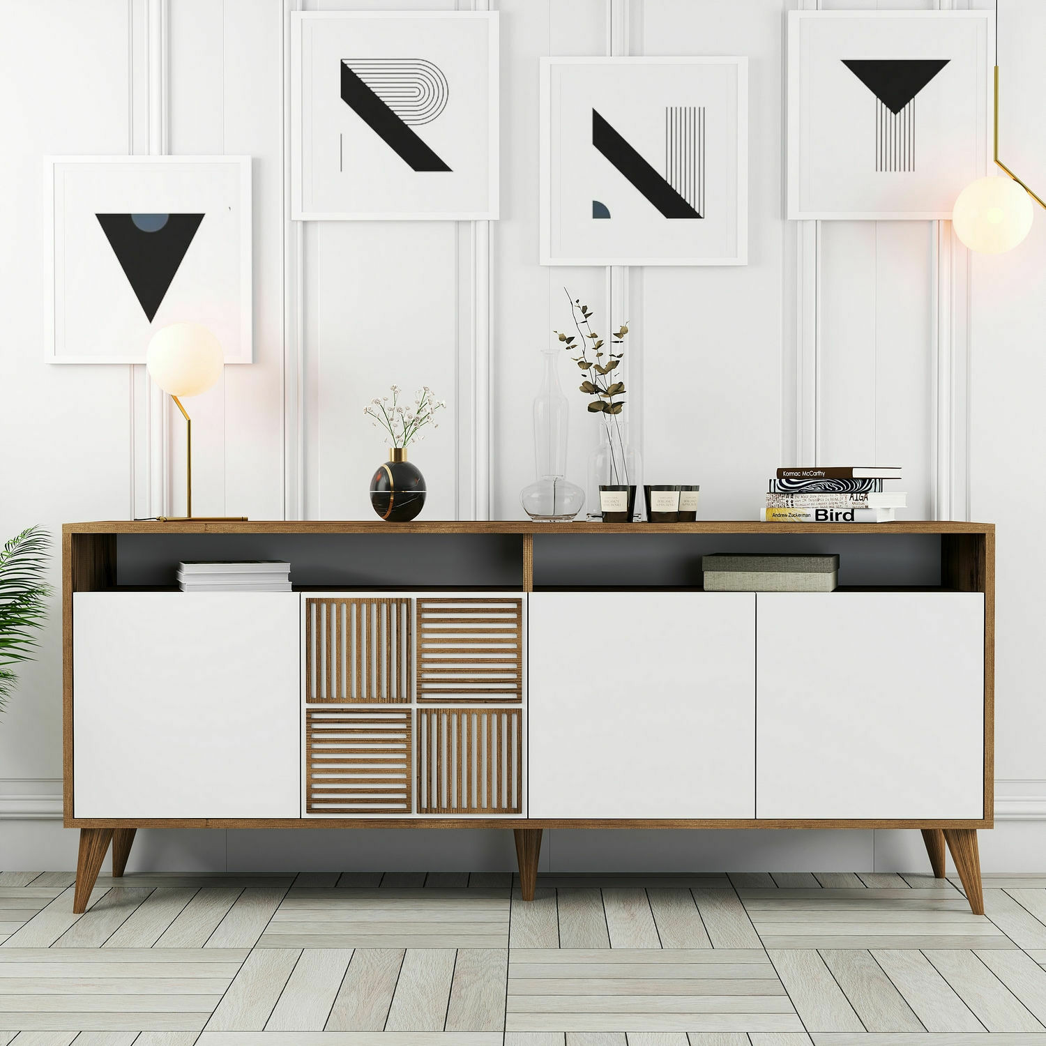 Comoda 4 usi milan, 180x35x78.6 cm - nuc/alb