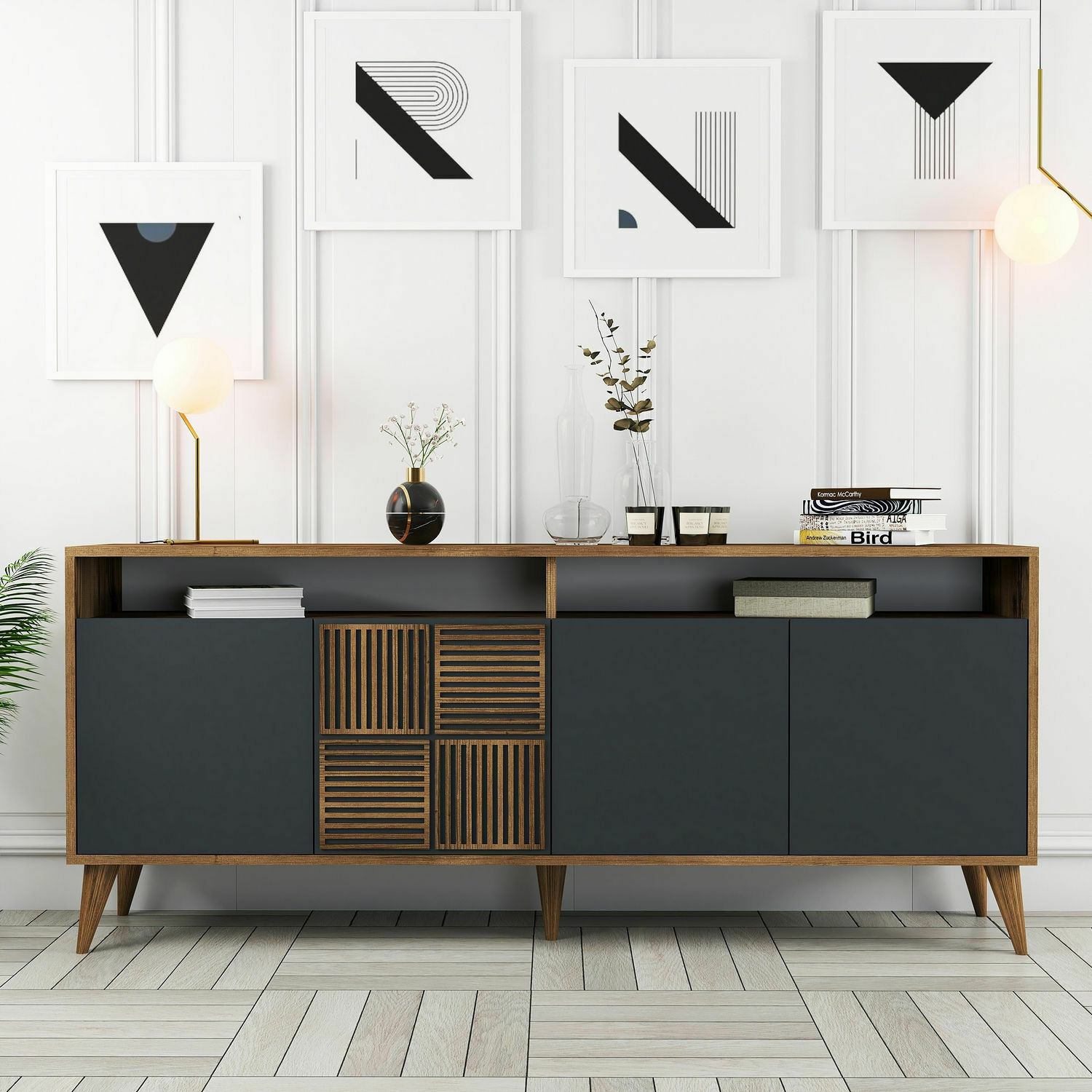 Comoda 4 usi milan, 180x35x78.6 cm - nuc/antracit