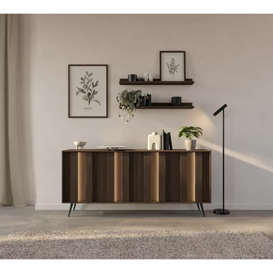 Comoda Amaro 4 Usi, Sistem de Iluminat tip Led Inclus, 183.3x40x82.6 h cm, Pal Melaminat/MDF, Stejar Dunin picture - 1