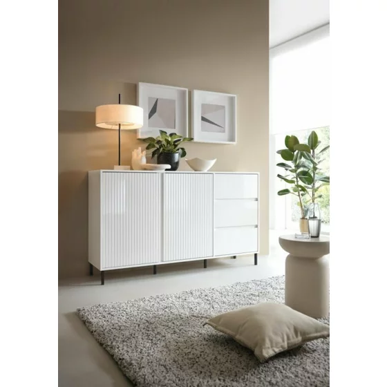 Comoda Avenale AVEK01, 2 Usi + 3 Sertare, 157.8x40x91.6 h cm, Pal Melaminat/MDF, Alb Alpin/Alb Lucios picture - 4