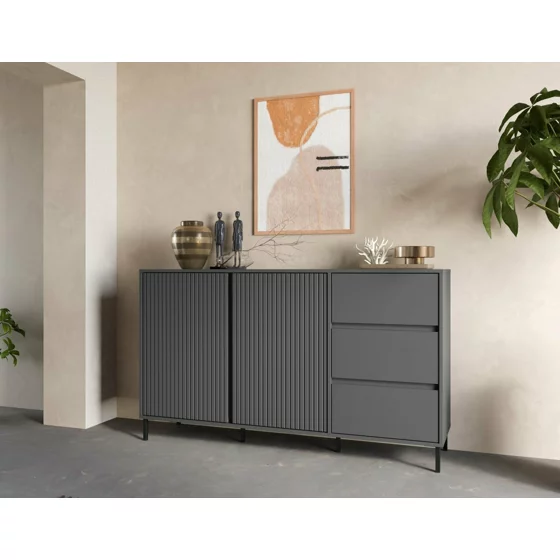 Comoda Avenale AVEK01, 2 Usi + 3 Sertare, 157.8x40x91.6 h cm, Pal Melaminat/MDF, Antracit picture - 1