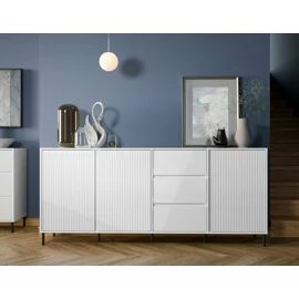 Comoda Avenale AVEK02, 3 Usi + 3 Sertare, 212x40x91.6 h cm, Pal Melaminat/MDF, Alb Alpin/Alb Lucios