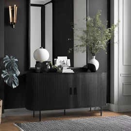 Comoda Cu 2 Usi glisante Trois, 140x40x76 cm, MDF, Negru