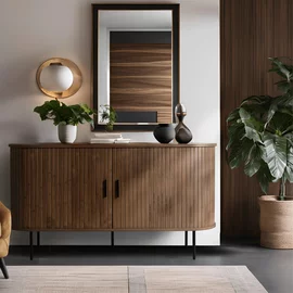 Comoda Cu 2 Usi glisante Trois, 140x40x76 cm, MDF, Nuc