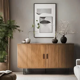 Comoda Cu 2 Usi glisante Trois, 140x40x76 cm, MDF, Stejar