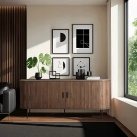 Comoda Cu 2 Usi glisante Trois, 180x40x76 cm, MDF, Nuc