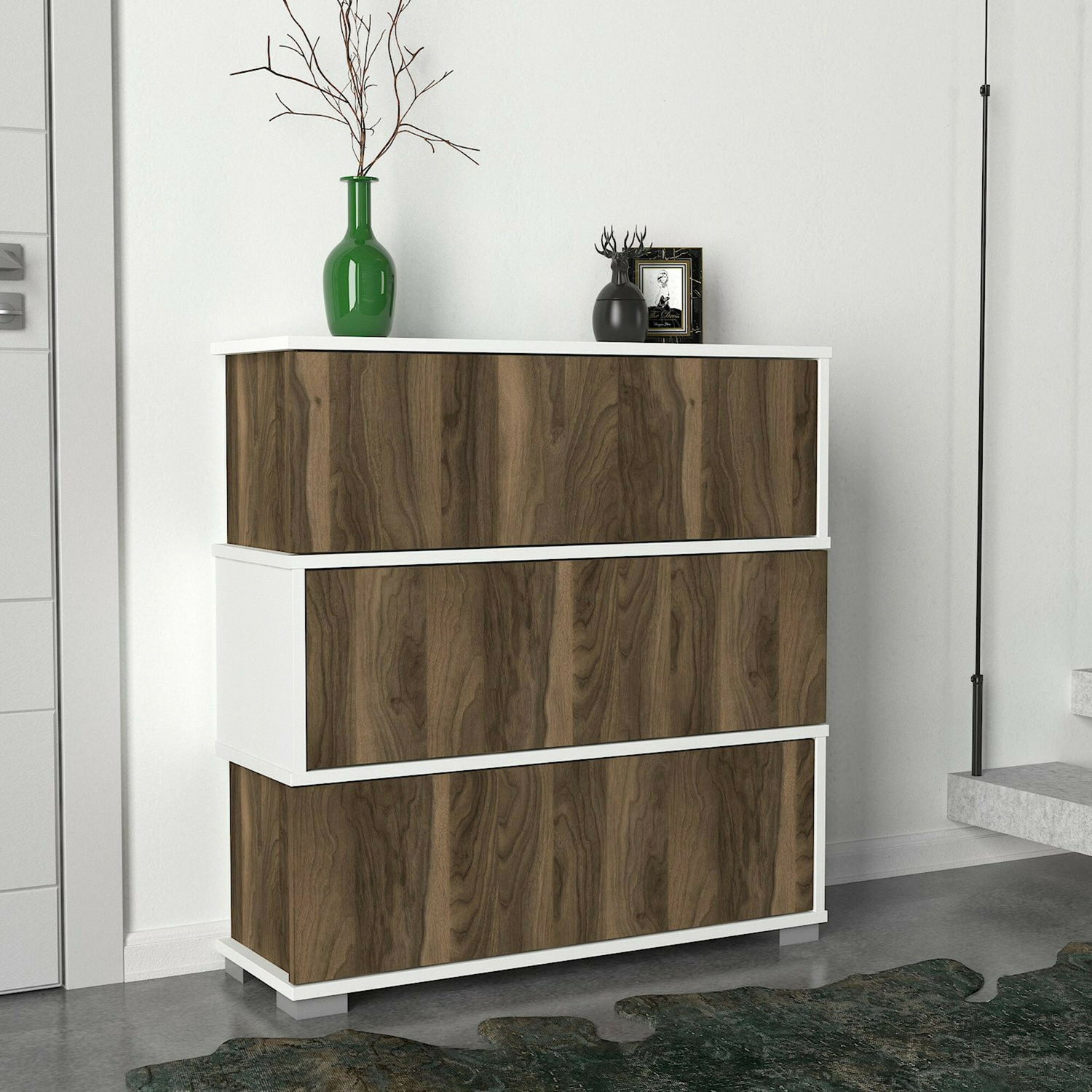 Comoda cu 3 sertare napolyon, 90x3093 cm - alb/nuc