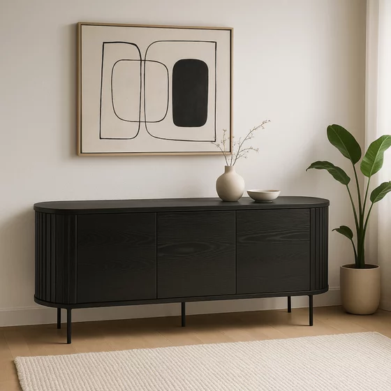 Comoda Cu 3 Usi Bardiani, 160x40x76 cm, MDF, Negru picture - 1