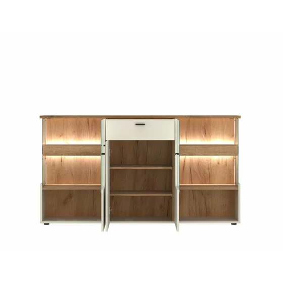 Comoda Cut Out CTUK01, 3 Usi + Sertar, 165x40x90 h cm, Pal Melaminat, Stejar Evoke/Casmir picture - 2