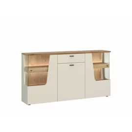 Comoda Cut Out CTUK01, 3 Usi + Sertar, 165x40x90 h cm, Pal Melaminat, Stejar Evoke/Casmir