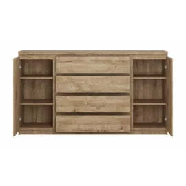 Comoda Fribo FRIK03, 2 Usi + 4 Sertare, 165.4x40x92.9 h cm, Pal Melaminat, Stejar Ribbeck Auriu