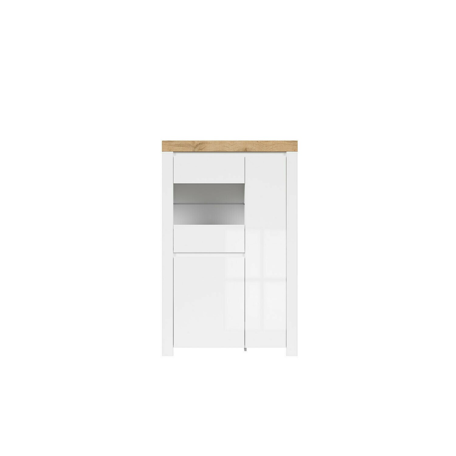 Comoda holten 1v2d, 96x35.7x153 cm, alb/alb lucios/stejar wotan