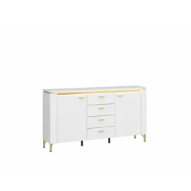Comoda Lazio LAZK02, 2 Usi + 4 Sertare, 155.3x40x87.3 h cm, Pal Melaminat/MDF, Alb Alpin/Alb Lucios