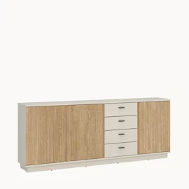 Comoda Mosano, 3 Usi si 4 Sertare, LUSK103, 200x40x87 h cm, MDF cu Riflaj, Stejar Cremona/Casmir