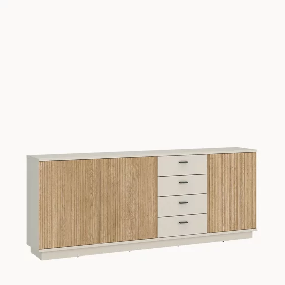 Comoda Mosano, 3 Usi si 4 Sertare, LUSK103, 200x40x87 h cm, MDF cu Riflaj, Stejar Cremona/Casmir picture - 1