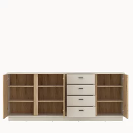 Comoda Mosano, 3 Usi si 4 Sertare, LUSK103, 200x40x87 h cm, MDF cu Riflaj, Stejar Cremona/Casmir