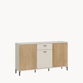 Comoda Mosano, 3 Usi si Sertar, LUSK101, 150x40x87 h cm, MDF cu Riflaj, Stejar Cremona/Casmir