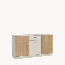 Comoda Mosano, 3 Usi si Sertar, LUSK101, 150x40x87 h cm, MDF cu Riflaj, Stejar Cremona/Casmir