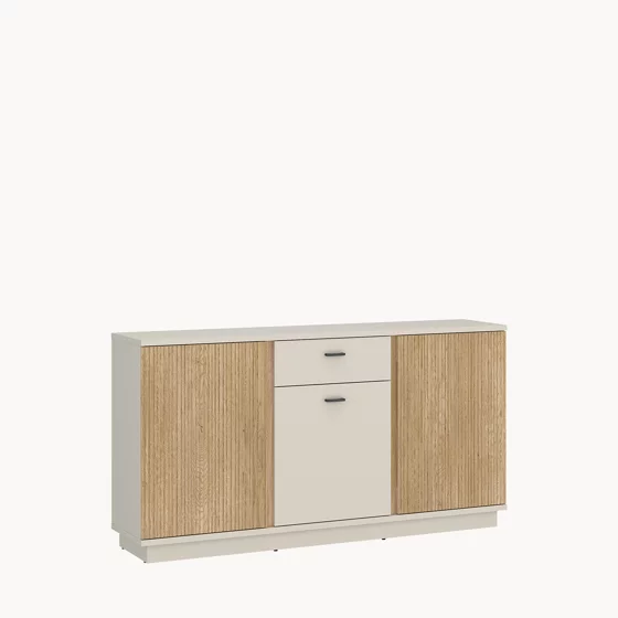 Comoda Mosano, 3 Usi si Sertar, LUSK101, 150x40x87 h cm, MDF cu Riflaj, Stejar Cremona/Casmir picture - 1