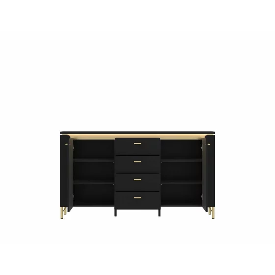Comoda Norica LAZK02, 2 Usi + 4 Sertare, 155.3x40x87.3 h cm, Pal Melaminat/MDF, Negru/Auriu picture - 2