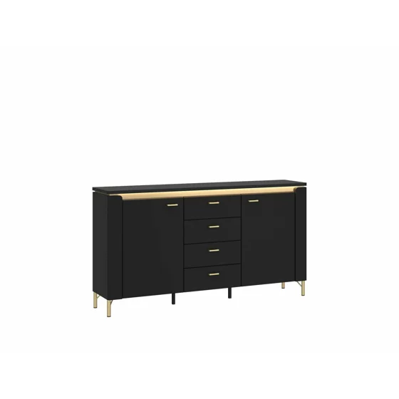 Comoda Norica LAZK02, 2 Usi + 4 Sertare, 155.3x40x87.3 h cm, Pal Melaminat/MDF, Negru/Auriu picture - 1