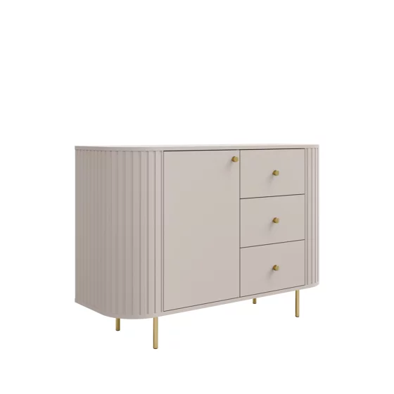 Comoda Ovalio 3 Sertate + Usa, TYP 813  123x42.3x85.4 h cm, Pal Melaminat/MDF, Beige Nisip picture - 3