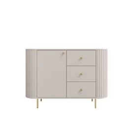 Comoda Ovalio 3 Sertate + Usa, TYP 813  123x42.3x85.4 h cm, Pal Melaminat/MDF, Beige Nisip