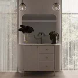 Comoda Ovalio 3 Sertate + Usa, TYP 813  123x42.3x85.4 h cm, Pal Melaminat/MDF, Beige Nisip