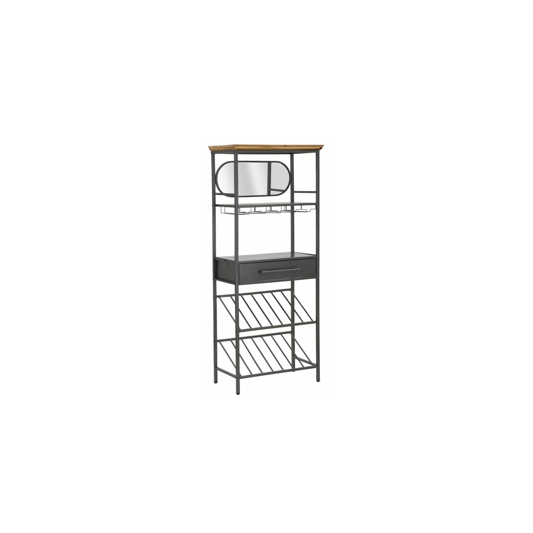 Comoda, roma2033, negru si maro, metal, oglinda si lemn de brad, 165x68x37 cm