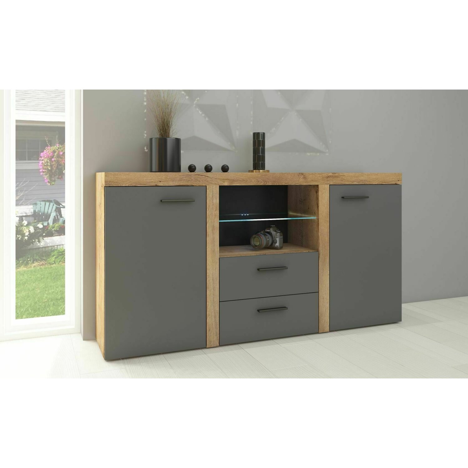 Comoda rumba 2f 2s stejar lefkas/grafit