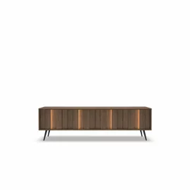 Comoda TV Amaro, Sistem De Iluminat tip Led Inclus, 183.3x40x53.6 h cm, Pal Melaminat/MDF, Stejar Dunin