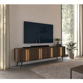 Comoda TV Amaro, Sistem De Iluminat tip Led Inclus, 183.3x40x53.6 h cm, Pal Melaminat/MDF, Stejar Dunin