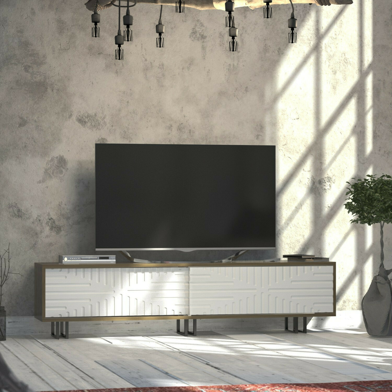 Comoda tv askal, 180x35x47.4 cm, stejar/alb