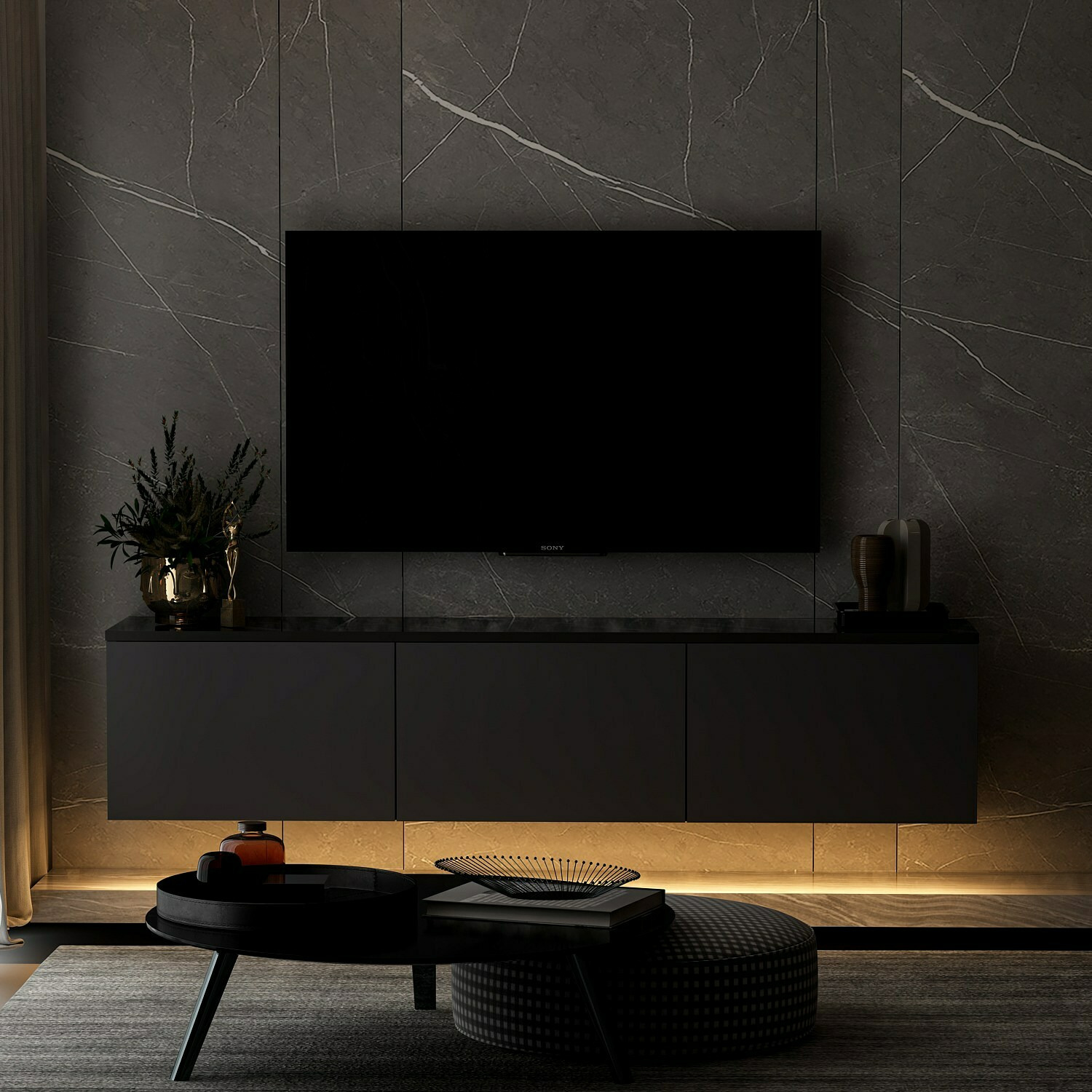 Comoda tv cu sistem de iluminta, neon, 160x32x35 cm - antracit