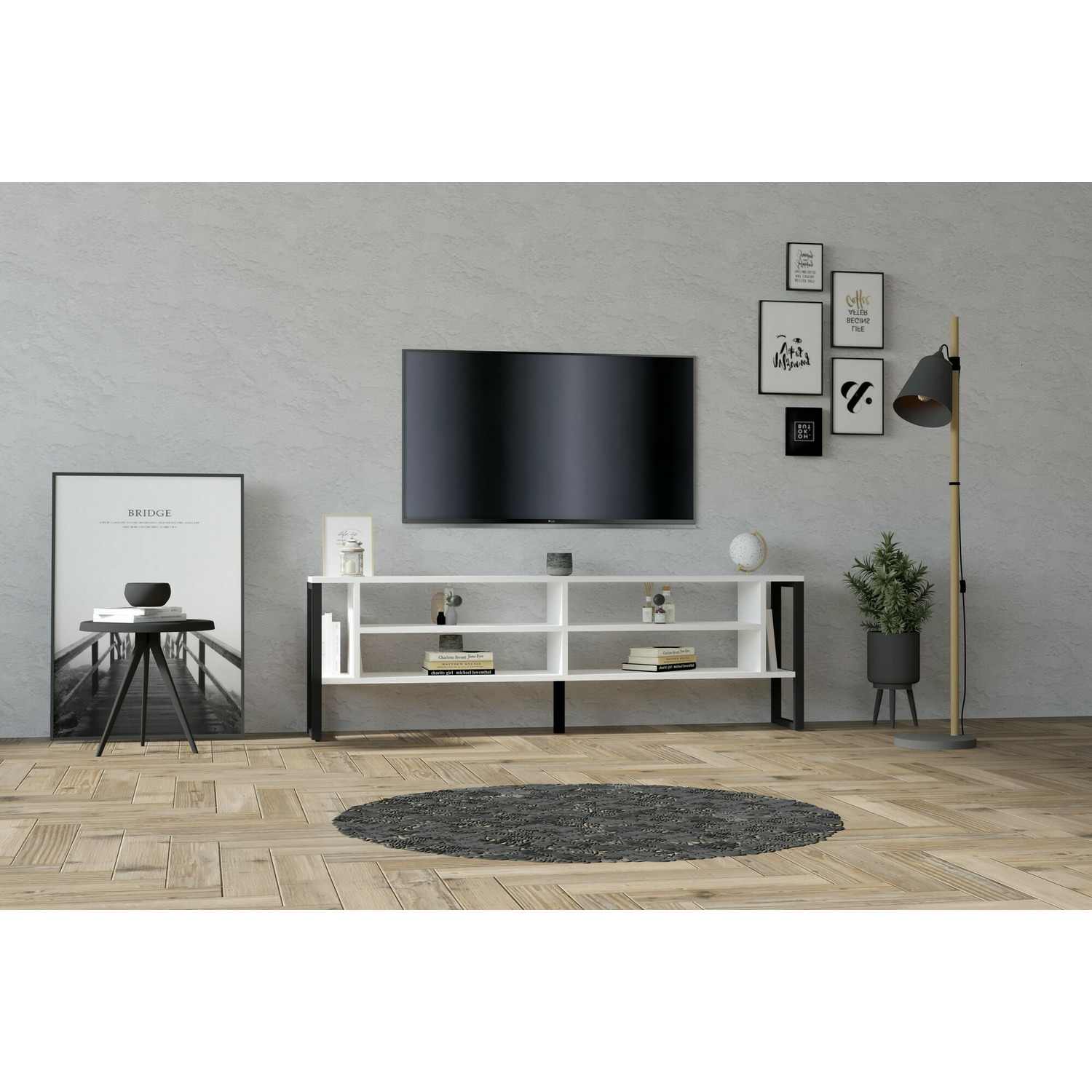 Comoda tv cupe, 160x24.5x50.4 cm - alba