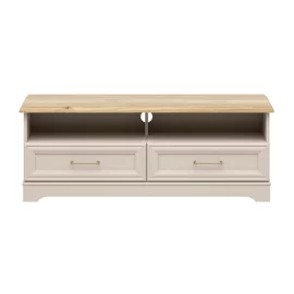 Comoda TV Flandra, 124x47x44 h cm, Pal Melaminat/MDF Casmir/Stejar Mauvella