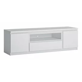 Comoda TV Fribo FRIF01, 2 Usi + Sertar, 165.4x45x51.1 h cm, Pal Melaminat, Alb Alpin