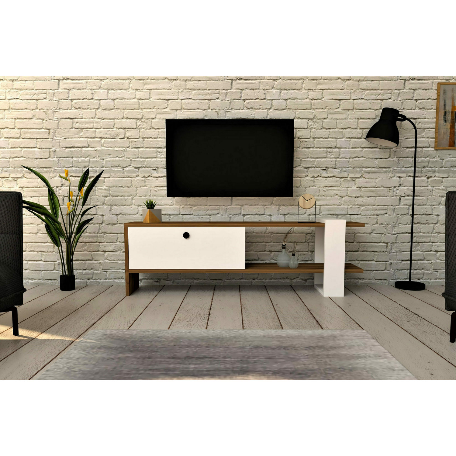Comoda tv gaye, 120x25x36.8 cm - nuc/alb