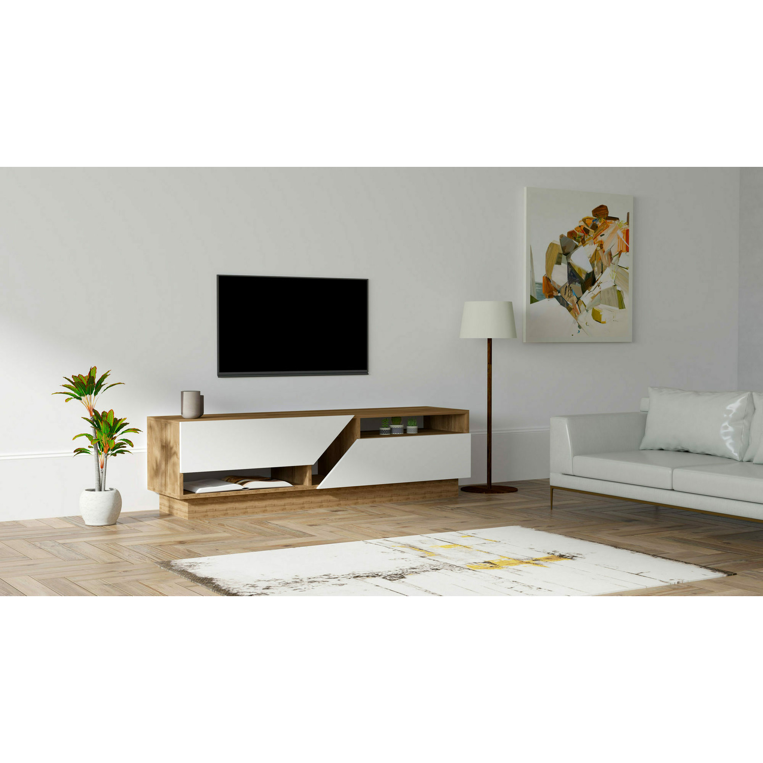 Comoda tv koza, 160x40x45 cm - nuc/alb