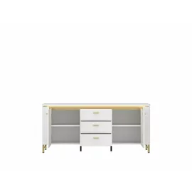 Comoda TV Lazio LAZF01, 2 Usi + 3 Sertare, 155.3x40x70 h cm, Pal Melaminat/MDF, Alb Alpin/Alb Lucios