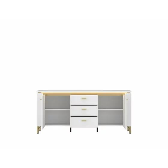 Comoda TV Lazio LAZF01, 2 Usi + 3 Sertare, 155.3x40x70 h cm, Pal Melaminat/MDF, Alb Alpin/Alb Lucios picture - 2