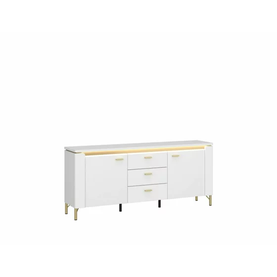 Comoda TV Lazio LAZF01, 2 Usi + 3 Sertare, 155.3x40x70 h cm, Pal Melaminat/MDF, Alb Alpin/Alb Lucios picture - 1
