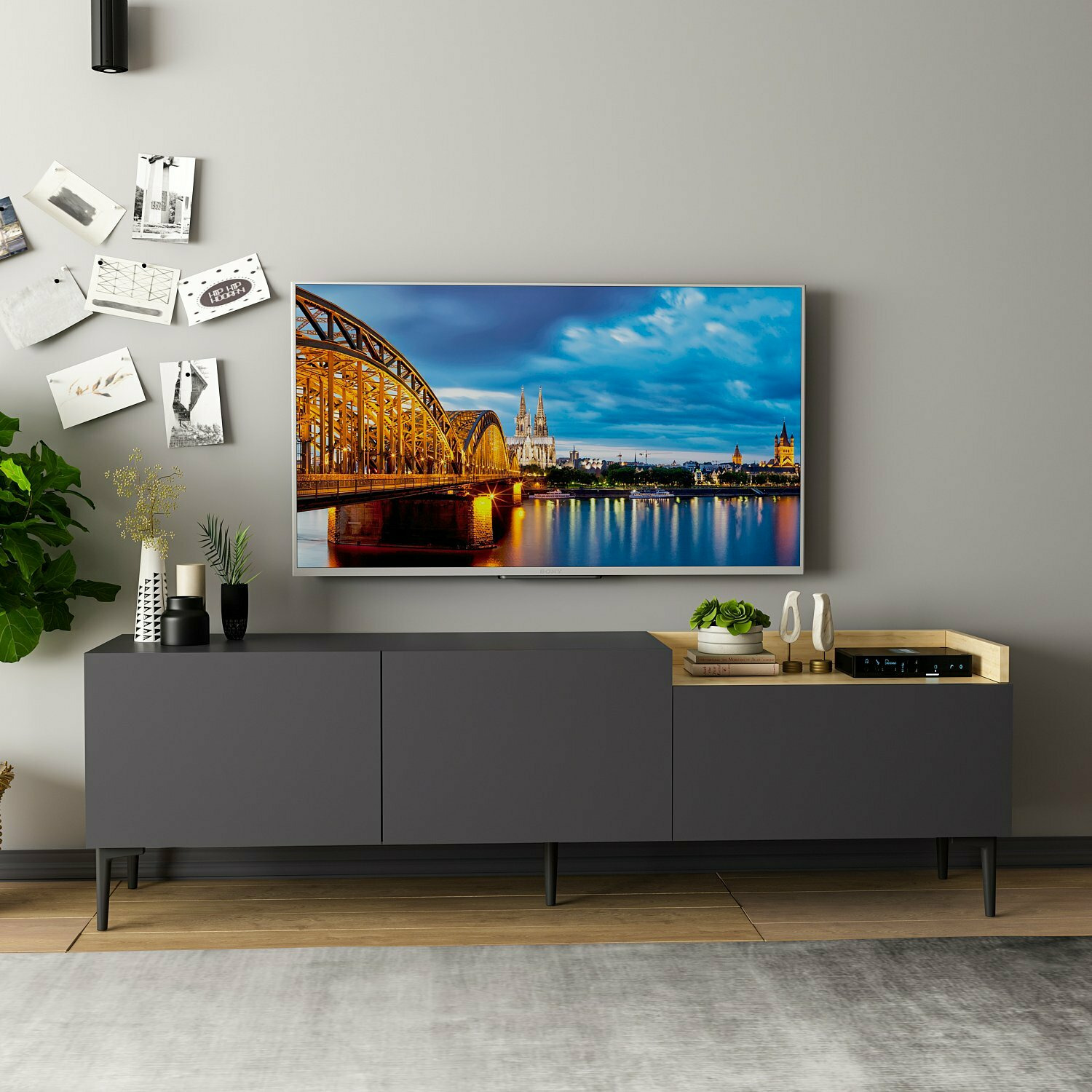 Comoda tv mia, 160x37x48 cm - antracit