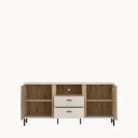 Comoda TV Mosano, 2 Usi si 2 Sertare, LUSF101, 150x40x70 h cm, MDF cu Riflaj, Stejar Cremona/Casmir