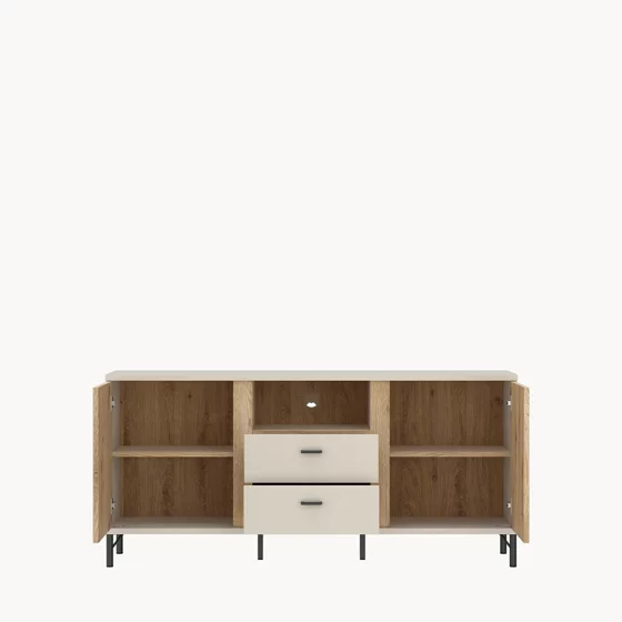 Comoda TV Mosano, 2 Usi si 2 Sertare, LUSF101, 150x40x70 h cm, MDF cu Riflaj, Stejar Cremona/Casmir picture - 2