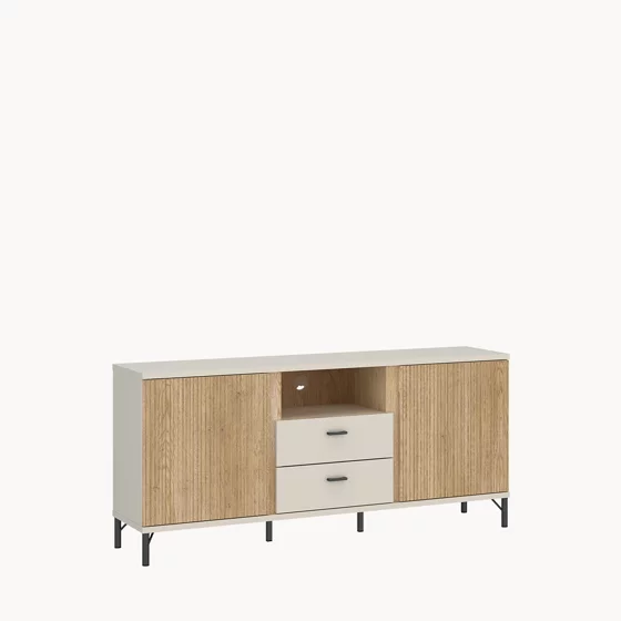 Comoda TV Mosano, 2 Usi si 2 Sertare, LUSF101, 150x40x70 h cm, MDF cu Riflaj, Stejar Cremona/Casmir picture - 3