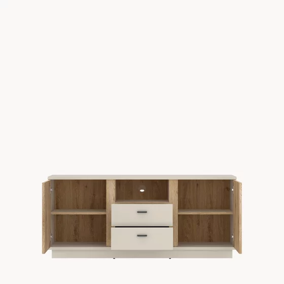 Comoda TV Mosano, 2 Usi si 2 Sertare, LUSF101, 150x40x70 h cm, MDF cu Riflaj, Stejar Cremona/Casmir picture - 4