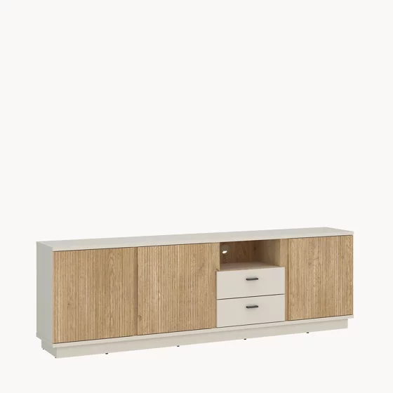 Comoda TV Mosano, 3 Usi si 2 Sertare, LUSF102, 200x40x70 h cm, MDF cu Riflaj, Stejar Cremona/Casmir picture - 1