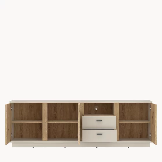Comoda TV Mosano, 3 Usi si 2 Sertare, LUSF102, 200x40x70 h cm, MDF cu Riflaj, Stejar Cremona/Casmir picture - 2